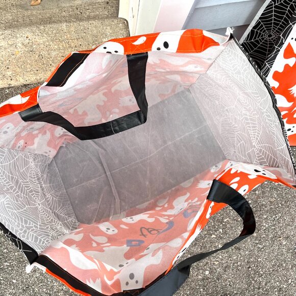 ❤️3/$30! 2 XL Halloween Tote Bag Ghost Orange Spiderweb Large Storage Shopping - Picture 4 of 6